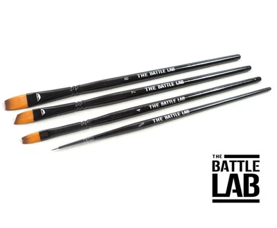 BATTLE LAB Wargaming Paint Brush Set of 4 Mixed Brushes for Miniatures, Models, Warhammer