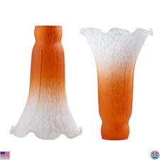 2-Pack Orange & White Lily Glass Lamp Shades - Tiffany Tulip Design, 1.5" Fitter