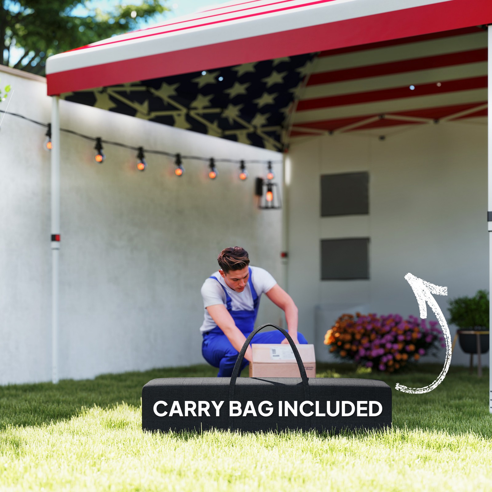 Outsunny 10' x 10' Pop Up Canopy Tent with Sidewall, American Flag Print