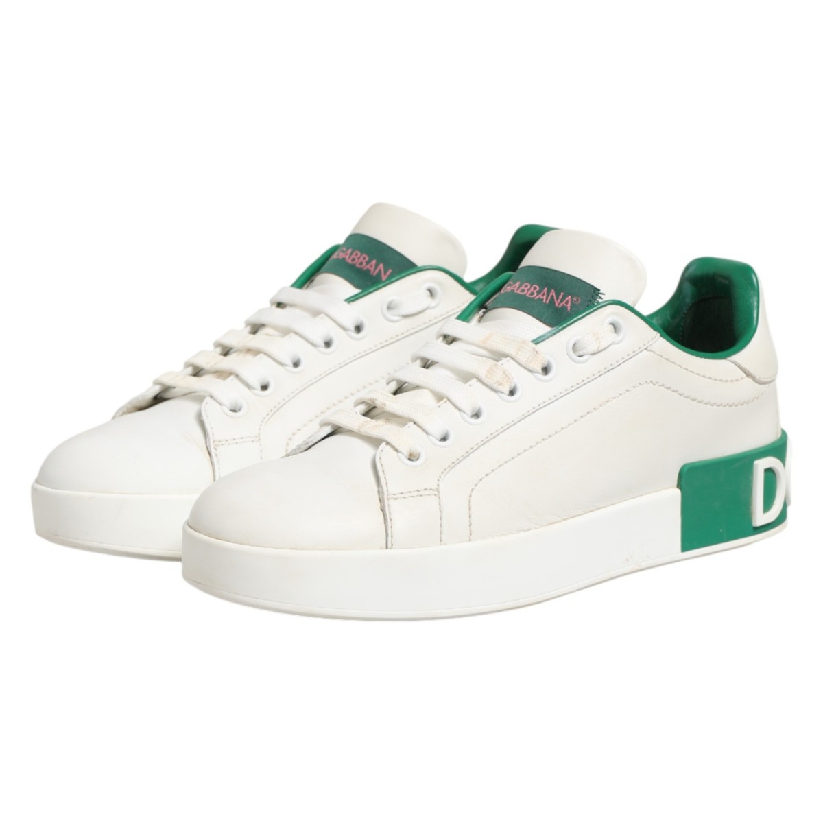 DOLCE & GABBANA Shoes White Green Leather Low Top Sneakers EU36.5