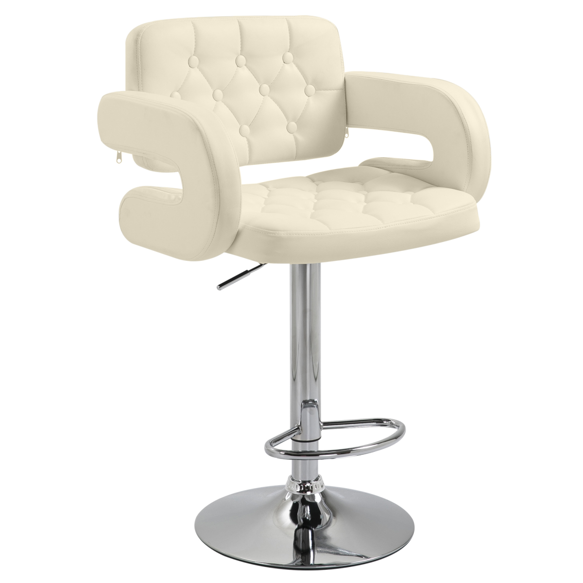 Bobobiy Beige Pu Leather Upholstered Swivel Bar Stool, Height Adjustable With Back, Armrest, Footrest, - Image 2