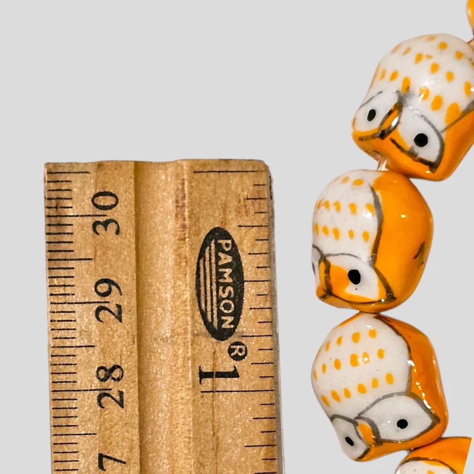 Ручной работы керамическая сова бусина эластичной браслет оранжевый белый животных ювелирных изделий милый подарок - Изображение 3 из 3