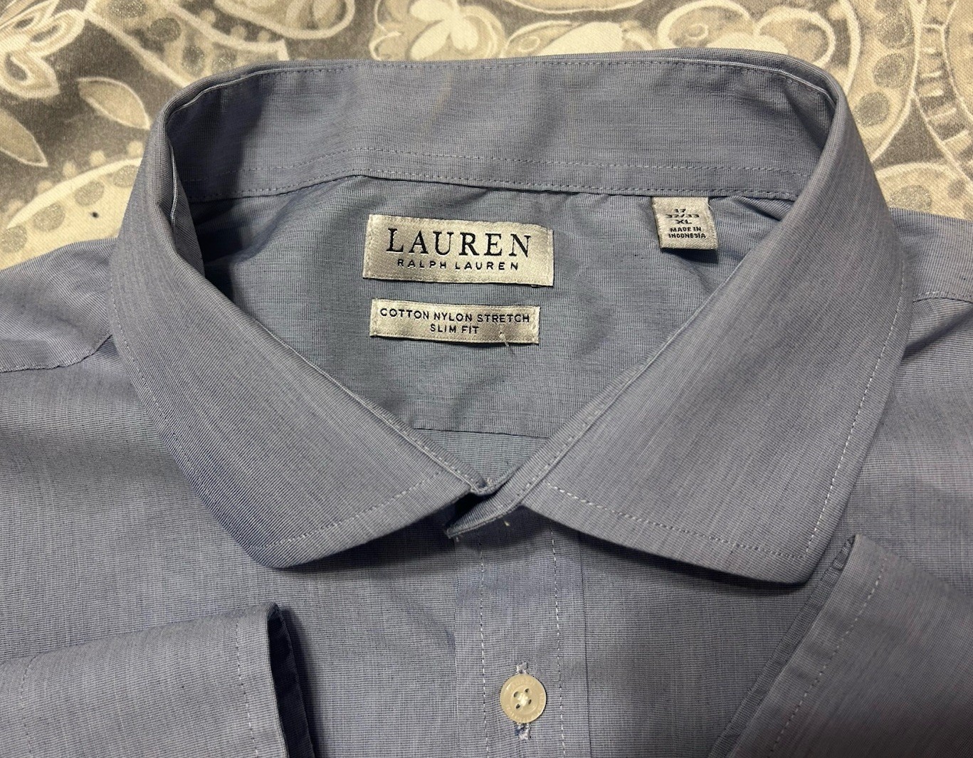 Lauren Ralph Lauren Slim Fit Stretch Cotton Nylon Dress Shirt Blue XL Men's thumbnail 2