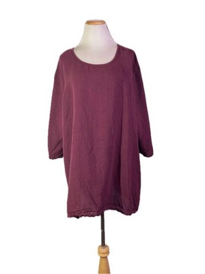 Bryn Walker Plus Size 1X Burgundy Linen Tunic Top 3/4 Sleeves