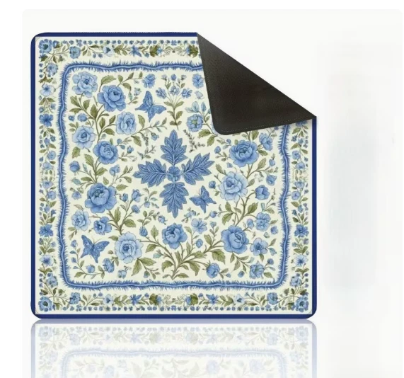 Mahjong Mat for Table Non-Slip, Durable, and Quiet Table Cover blue Floral