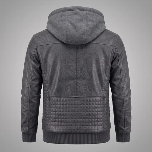 Hand-Burnished Distressed Gray (All Colors) Leather Hoodie Bomber Jacket Men's image 2