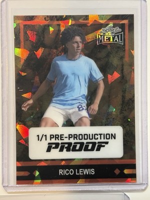 2025 Leaf England Man City Rico Lewis SP Orange Cracked Ice Proof Card #d 1/1