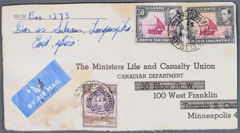 MayfairStamps Tanganyika 1953 Dar es Salaam to Minneapolis MN Air Mail Cover aaz