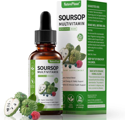 Natureplanet Soursop Bitters Liquid Drops with Vitamin C, D3, B6, 5000Mg Soursop