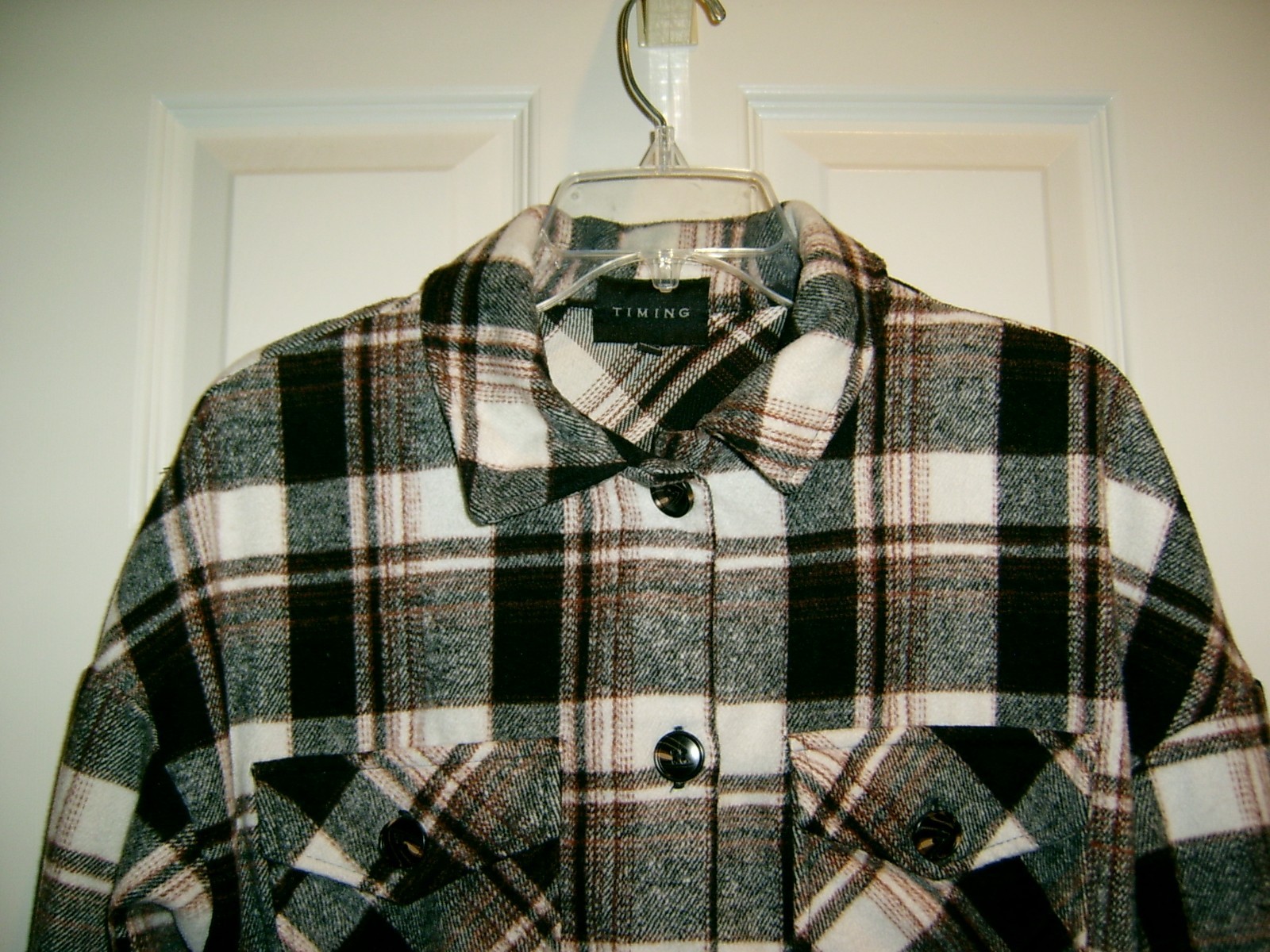 Timing Cropped Collared Plaid Button Front Jacket… - image 2