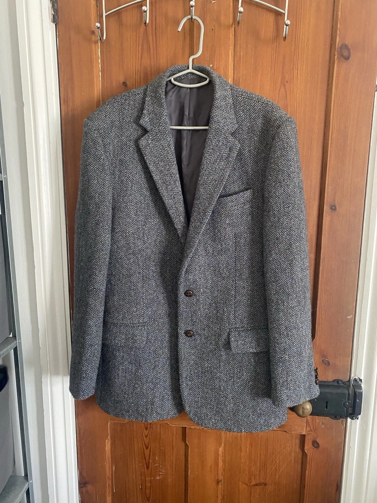 Harris tweed blazer L - Grey wool, handwoven in Scotland - Classic long fit
