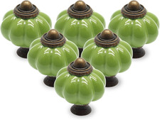 12Pcs Grass Green Pumpkin Knobs, Vintage Ceramic Cabinet Handles, Drawer Pulls f