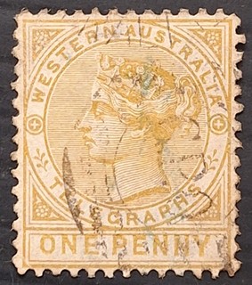 1879 Western Australia 1d Bistre Telegraphs stamp P12 1/2 used Cat £25.00.