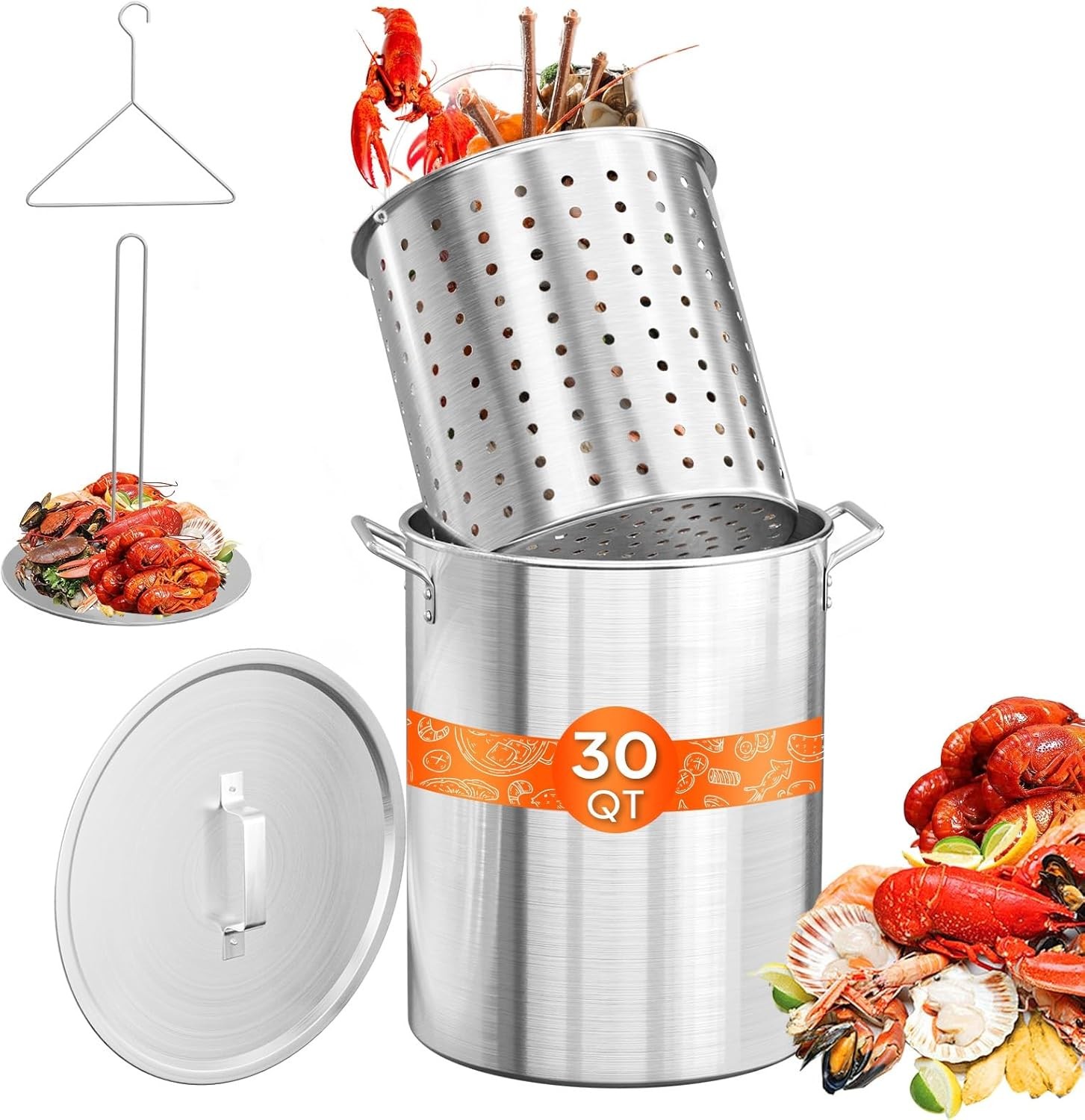 Pot W/ Lid & Basket  Premium Aluminum Seafood Boil Pot