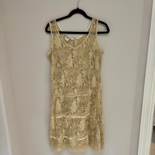 Dries Van Noten, Dries Van Noten Vintage Beige Lace Dress Size 44 Sheer Cotton Nylon Sleeveless