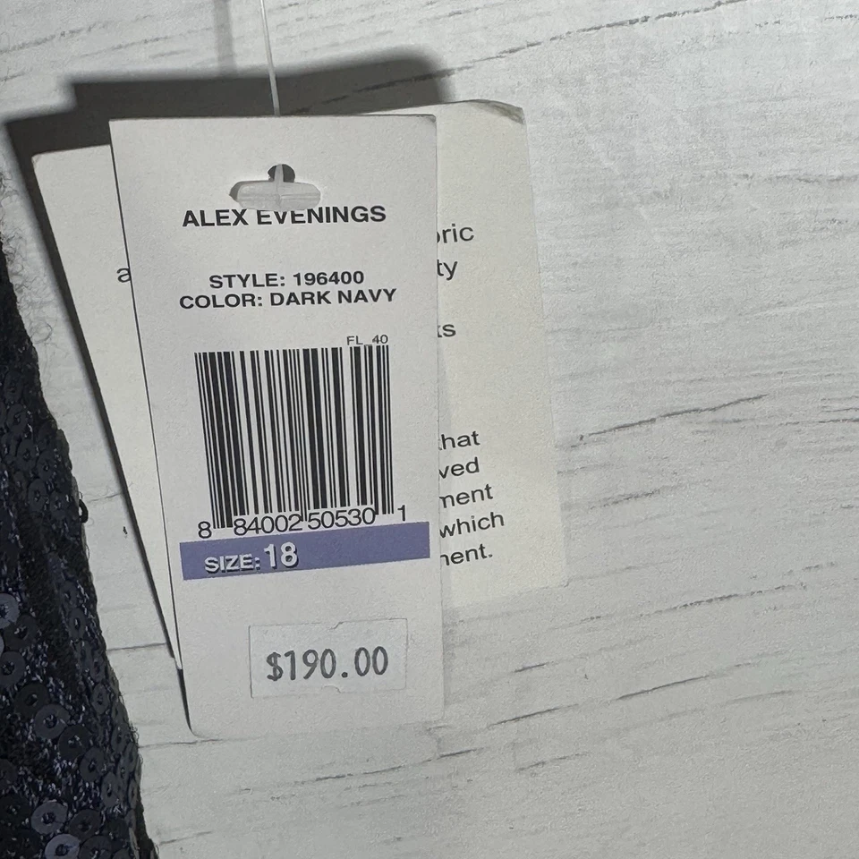 NEW Alex Evenings Blue Black Sequin Mesh Long Gown 3/4 Sleeves Women Sz 18 Lined - Image 4 of 4