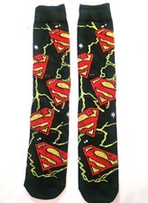 Superman socks jacquard thunder lightning logo pattern comic cartoon dc pair NEW