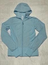 Lululemon In Flux Sky Blue hooded REVERSIBLE Jacket thumbholes pockets Size 8