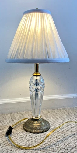 Vintage WATERFORD BELLINE 19" Crystal/Antique Brass Table Lamp, Cone Shade-Mint