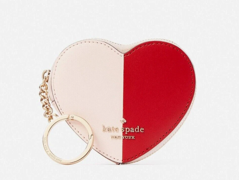 New Kate Spade Love Shack Heart Coin Purse with Keychain Pink Multi