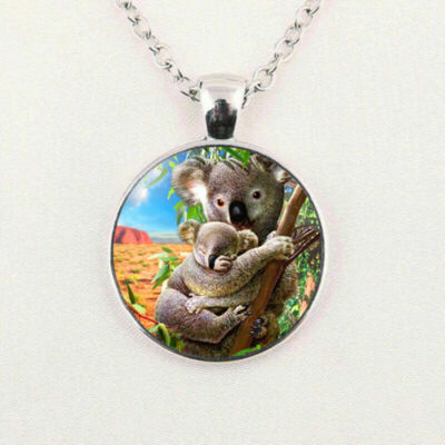 CUTE KOALA BEAR BABY MOTHER ANIMAL pendant 20'' Sterling Silver 925 necklace TREE