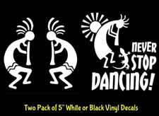 Kokopelli Never Stop Dancing & Kokopelli Pair 2 Pack 5" Vinyl Decal Car Window