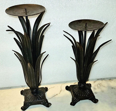 Vintage Candle Holders Metal Sculpture Grasses Set of 2