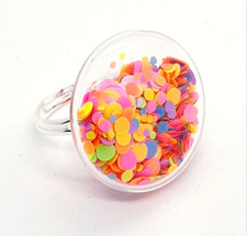 Unique RAVE GLITTER SHAKER RING adjustable GLASS handmade PARTY neon GIFT BOX