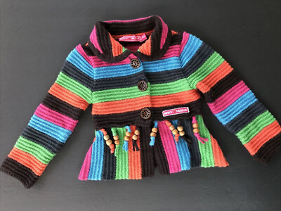 Muy Malo Colorful Girls (3T) Button-up Knitted Wool-Blend Sweater W/Beads Spain