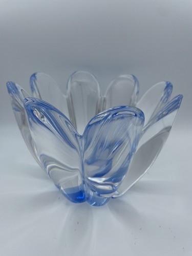 Orrefors Sweden Mayflower Blue Lotus Petals Crystal Bowl Jan Johansson 7" Signed