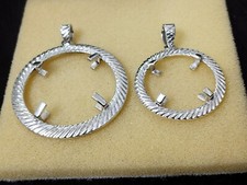 925 Sterling Silver Round Pendant setting prong jewelry Making Tools Coin