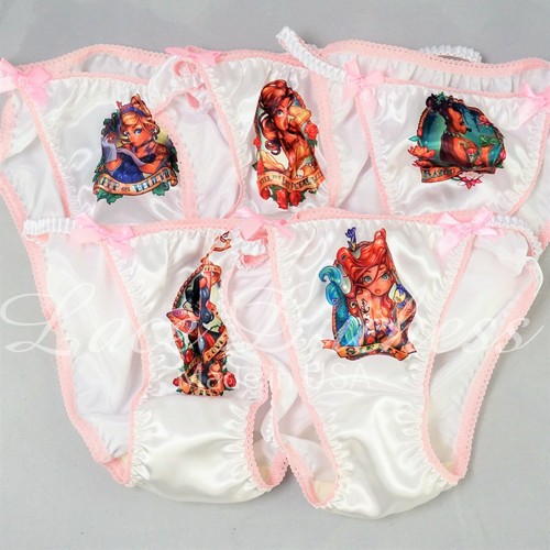 VTG 80s sissy SATIN Tattooed Princess White string bikini Panties mens womens - Picture 2 of 13