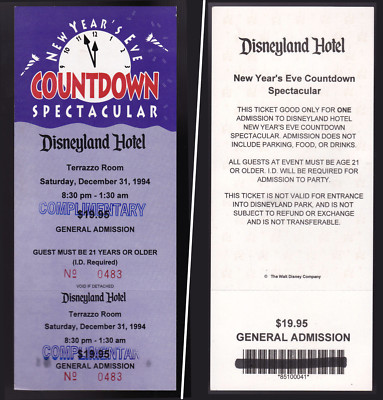 Disney Unused Ticket New Years Eve Disneyland Hotel Countdown Party 1994 | eBay