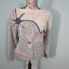 Vintage 1980  s Coastal Grandma Beaded white pink large sweater Cristina