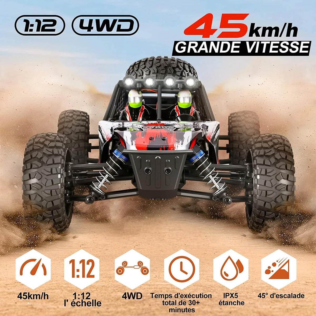 YONCHER YC280 Voiture Télécommandée Tout Terrain Adulte, 1/12 Grande  45+km/h RC