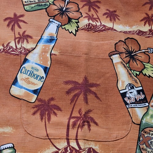 Big Dogs Hawaiian Shirt Men L Burnt Orange SS Graphic AOP Beer Dogs Palm Trees - Picture 8 of 12