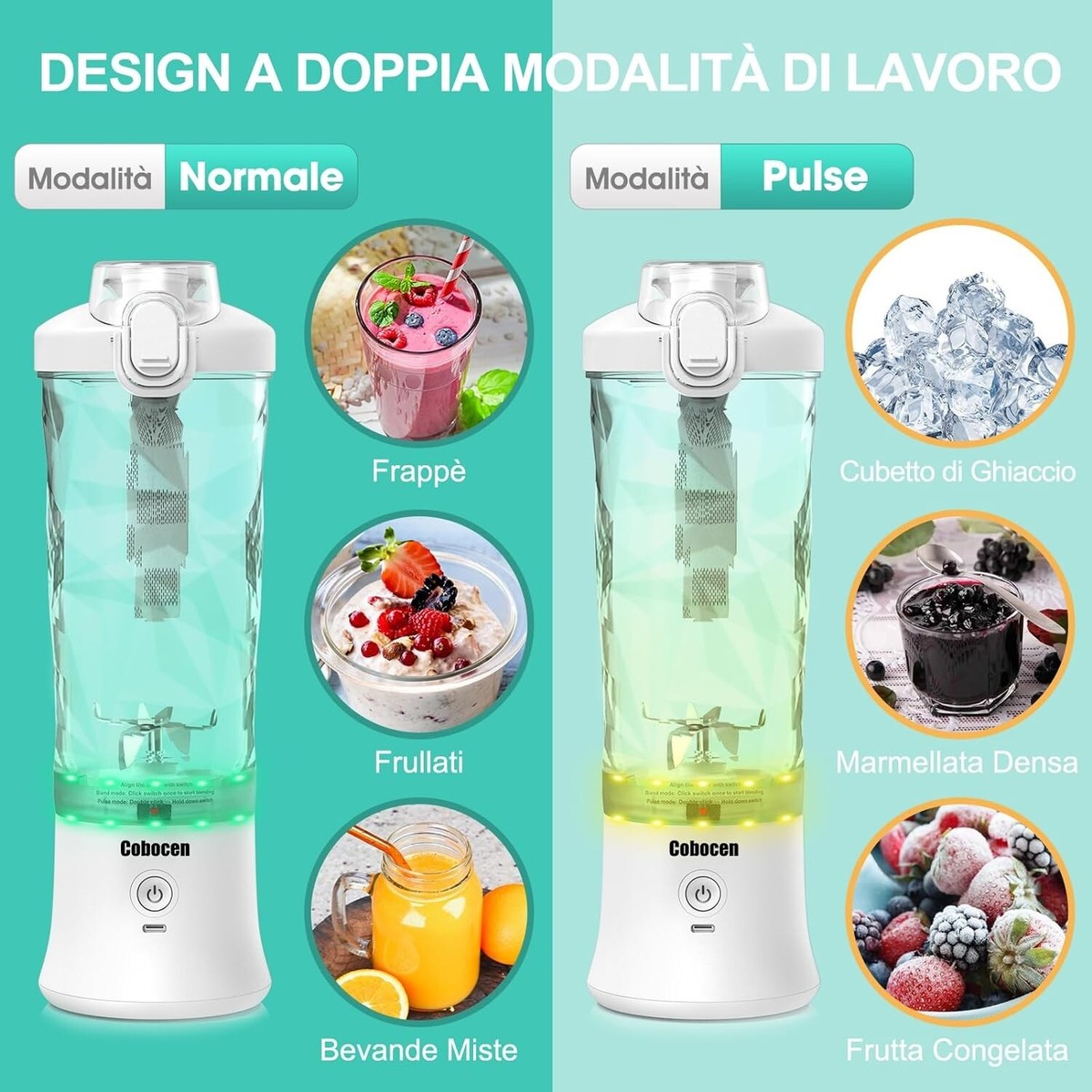 Frullatore Portatile USB - 380 Ml, 6 Lame In Acciaio Inox, Ricaricabile, Per Frullati, Succhi E Bevande In Viaggio - Foto 6