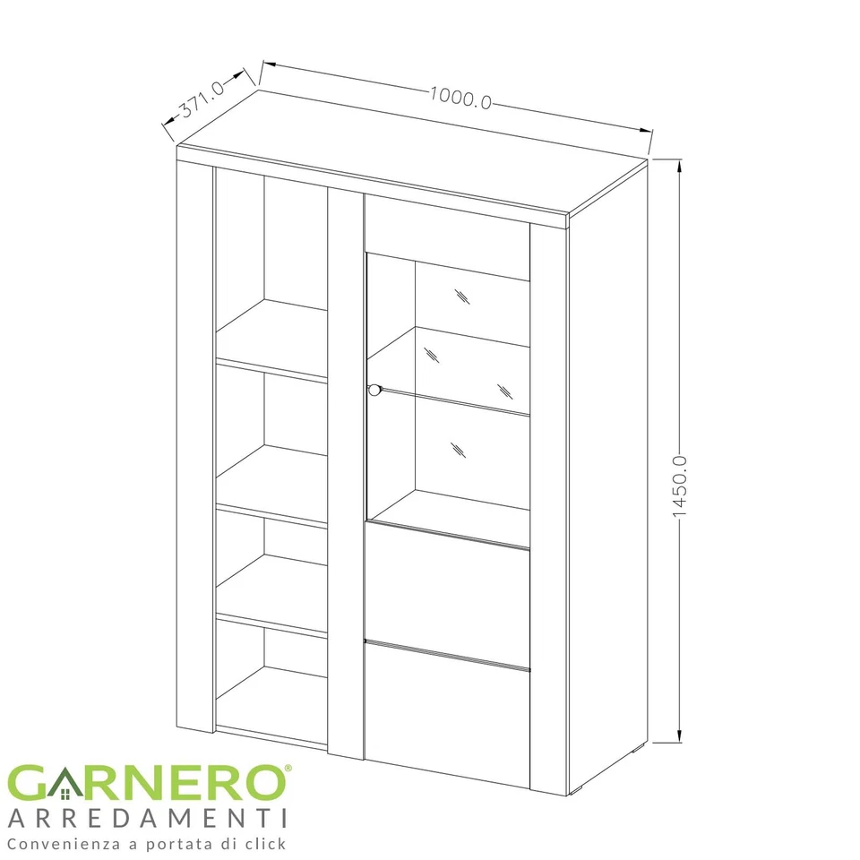 Credenza alta design moderno anta ripiani 100x145cm noce rovere grigio PALOMA 2 - Immagine 4 di 4