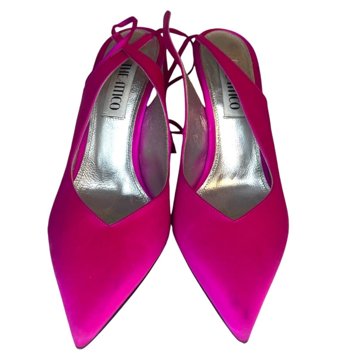 THE ATTICO Venus Satin Slingback Heels 38 Pointed Toe
