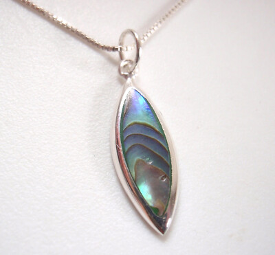 Genuine Abalone Almond-Shaped 925 Sterling Silver Pendant Small
