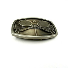 VINTAGE 1977 IMC  TENNIS RACQUETS, BALL  COURT  PEWTER BELT BUCKLE