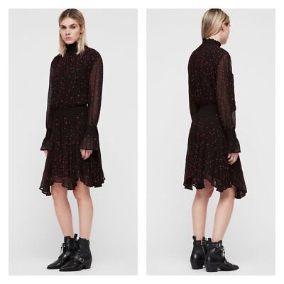 Allsaints Ria Nala Embroidered Dress - Black/Pink