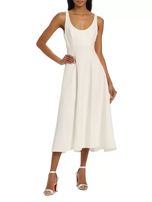 REFORMATION White Mikol Princess Seam Scoop-Neck Pleated A