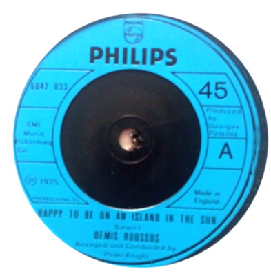 Demis roussos - happy to be on an island , excellent condition 7  vinyl 45