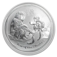 2016 Australia Year of The Monkey Perth 1/2 Oz 999 Fine Silver Coin - In Capsule