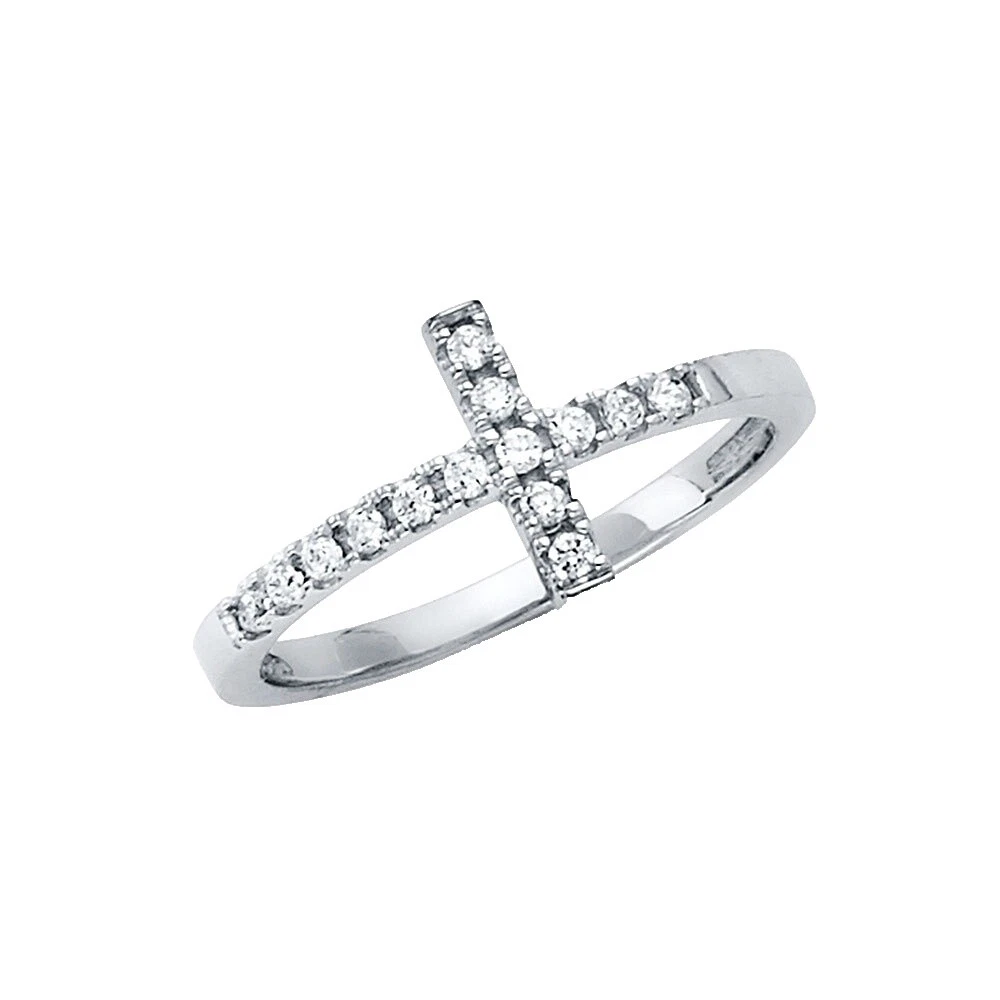 Cubic Zirconia Anillos de Moda Religiosa Chapado en Oro Blanco