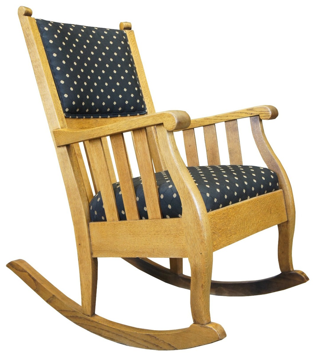 20th Century Oak Mission Arts Crafts Rocker Rocking Chair Black Gold  Fabric