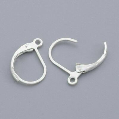 500 Stück Messing Creolen mit Hebelverschluss Silber 10 x 15 mm offene Schlaufe Leverback