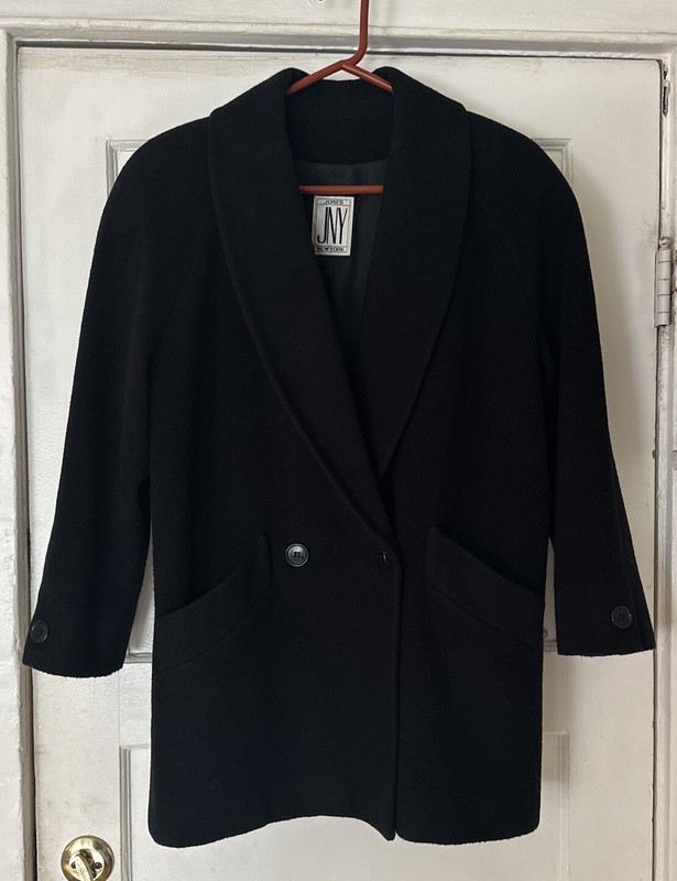 Jones New York Coat Small 100% Wool Mid Length 2 Pockets & Buttons 
