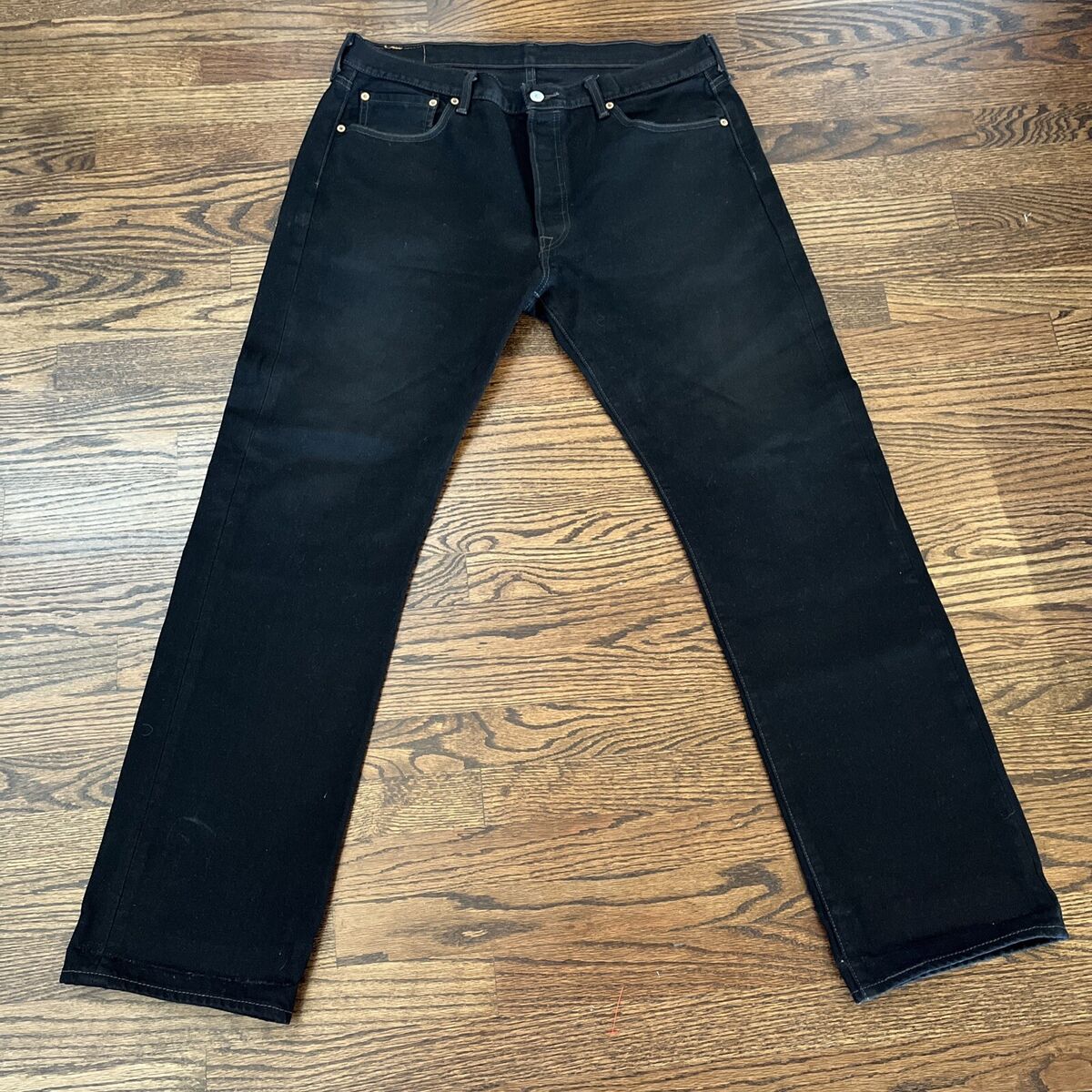 Levi's 501 Button Fly Straight Black Overdyed Denim Jeans 36 Levi's 501 Button Fly Straight Black Overdyed Denim Jeans 36
